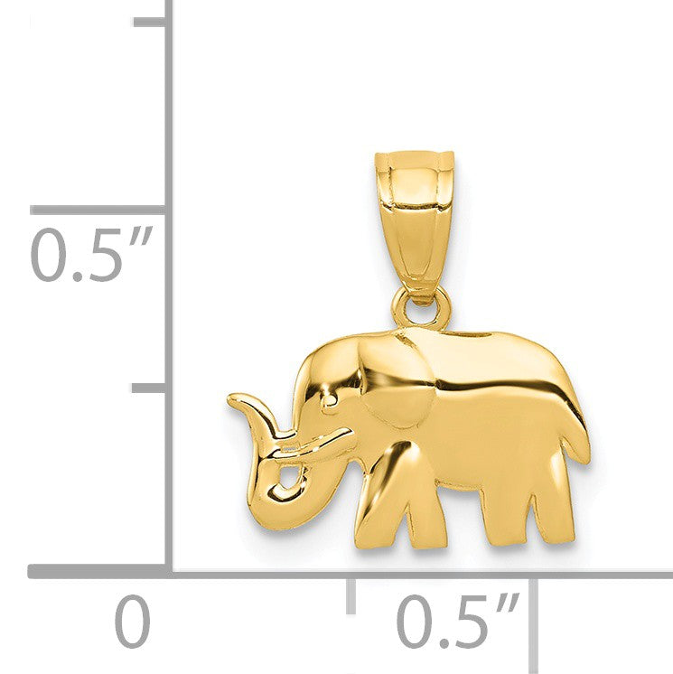 Alternate view of the 14k Yellow Gold Small Polished Elephant Pendant, 13mm (1/2 Inch) by The Black Bow Jewelry Co.