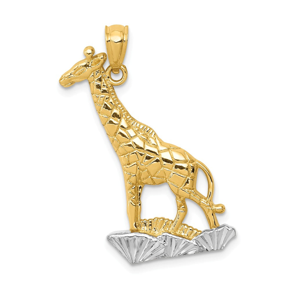 14K Yellow Gold and White Rhodium 2D Giraffe Pendant, 15 x 29mm, Item P26858 by The Black Bow Jewelry Co.