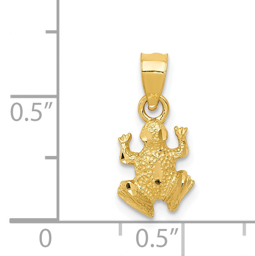 Alternate view of the 14k Yellow Gold Tiny Diamond-Cut Frog Pendant, 7mm (1/4 Inch) by The Black Bow Jewelry Co.