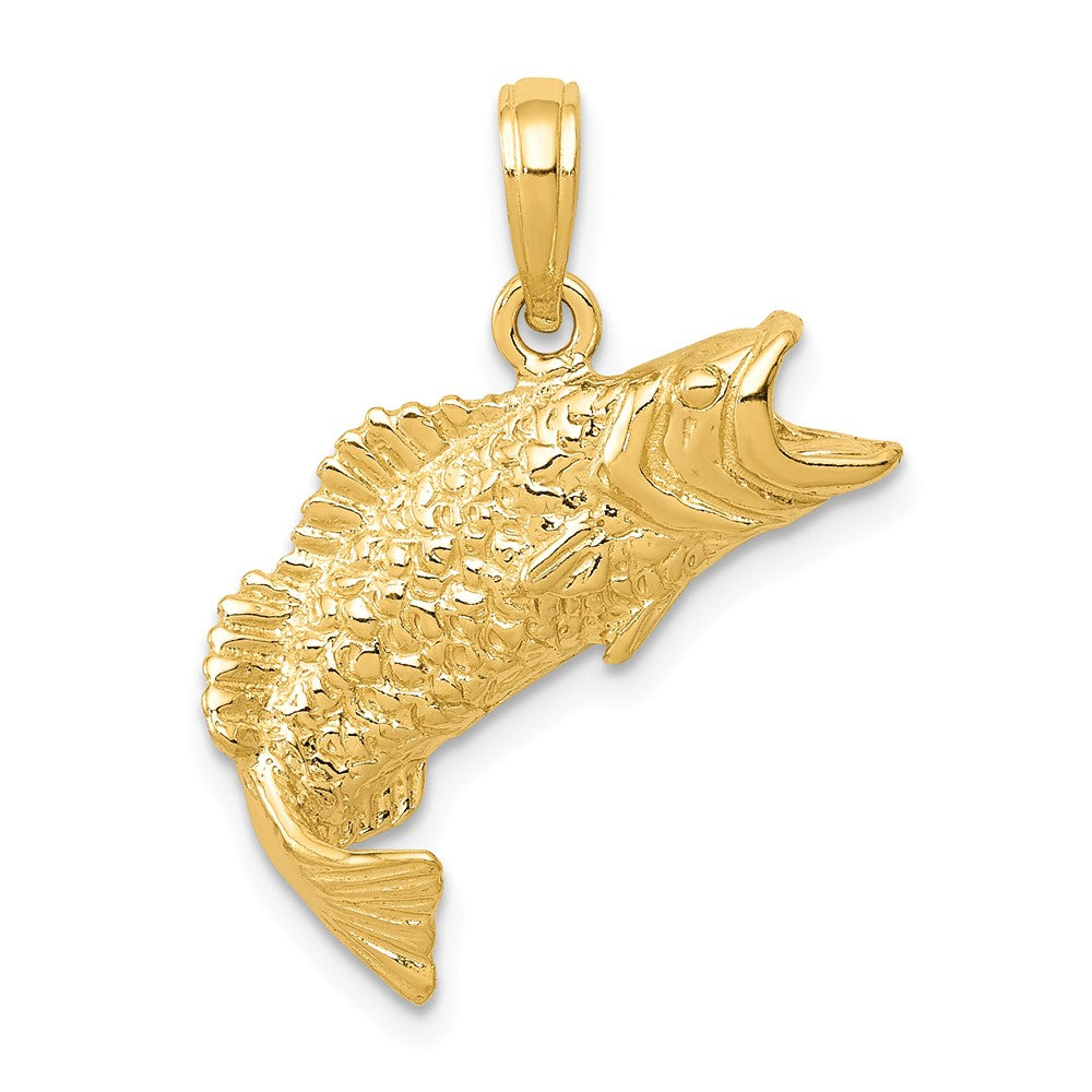 14k Yellow Gold Bass Fish Pendant, 19mm (3/4 Inch), Item P26862 by The Black Bow Jewelry Co.
