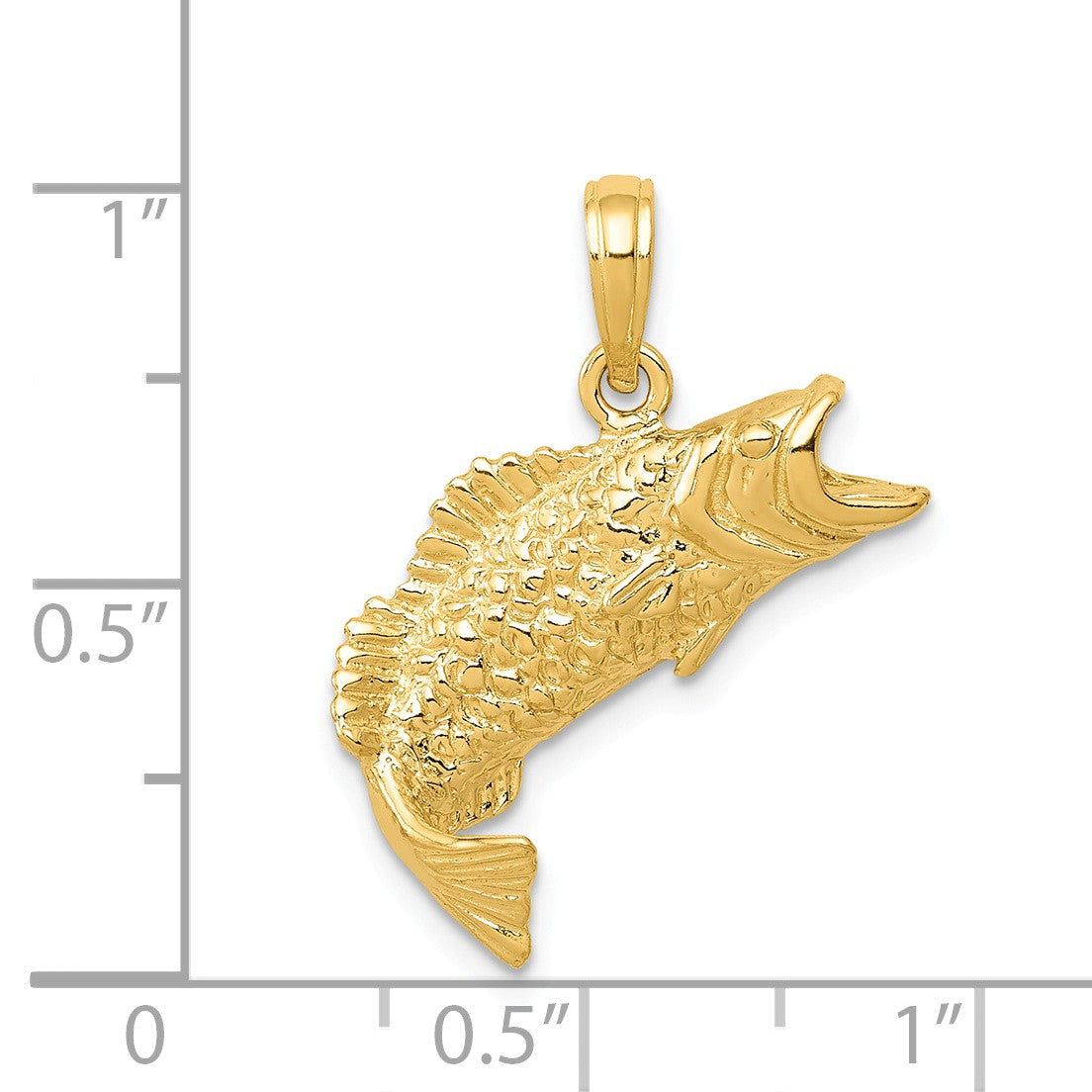 Alternate view of the 14k Yellow Gold Bass Fish Pendant, 19mm (3/4 Inch) by The Black Bow Jewelry Co.