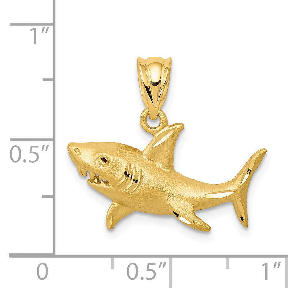 Alternate view of the 14k Yellow Gold Satin &amp; Diamond-Cut 2D Shark Pendant, 20mm (3/4 Inch) by The Black Bow Jewelry Co.