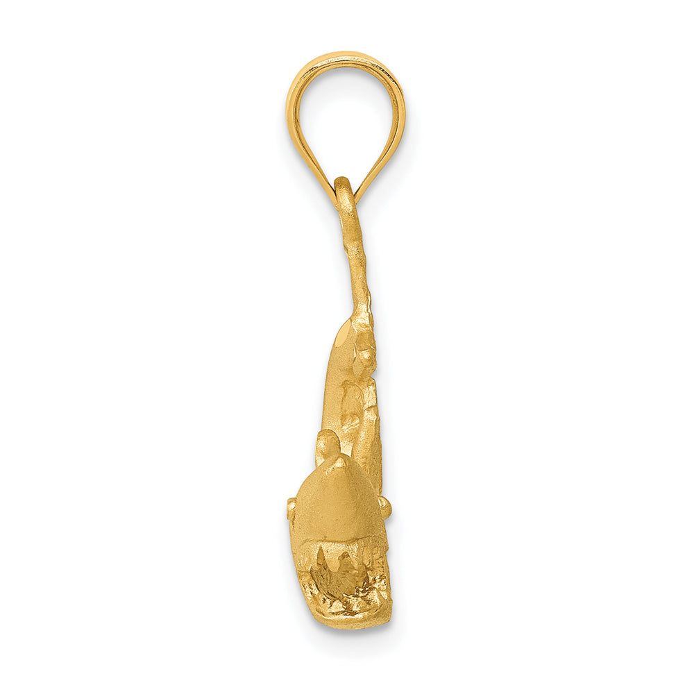 Alternate view of the 14k Yellow Gold Diamond-Cut &amp; Satin 2D Shark Pendant, 20mm (3/4 Inch) by The Black Bow Jewelry Co.