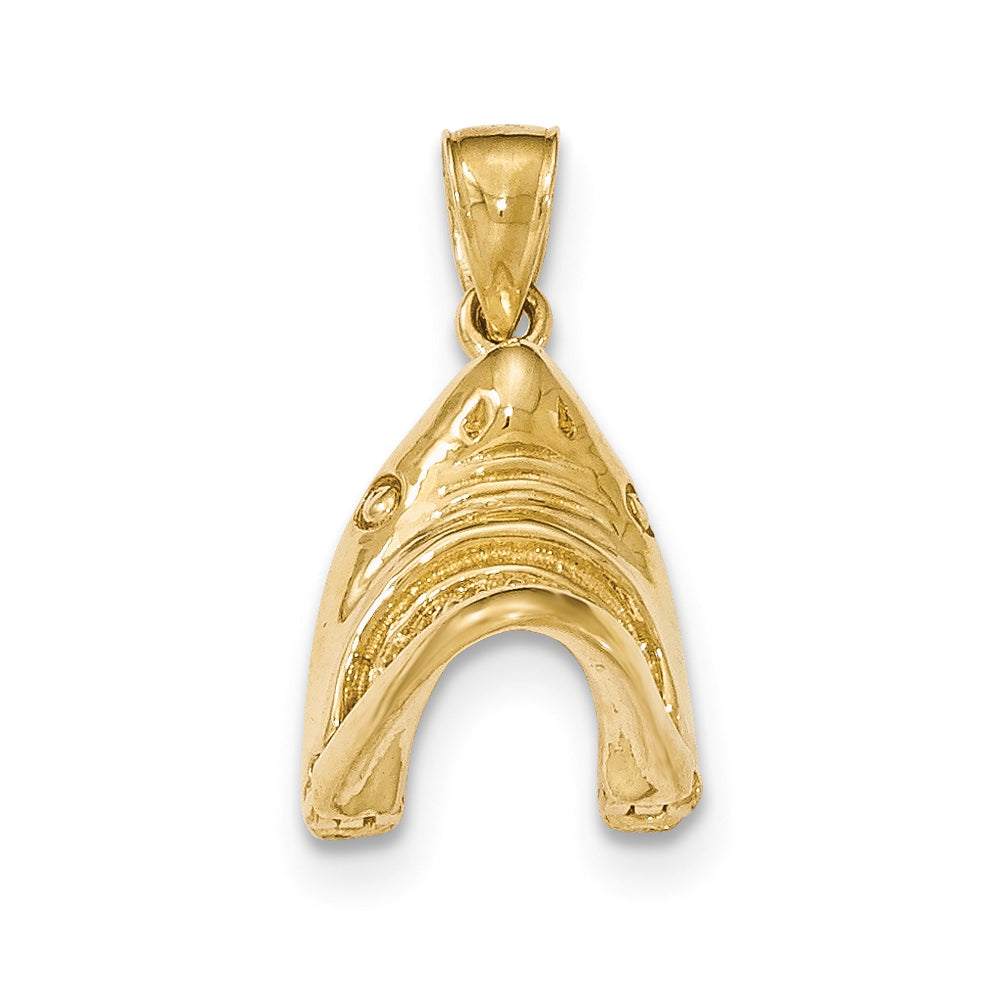Alternate view of the 14k Yellow Gold Moveable 2D Hinged Jaws Shark Head Pendant, 15 x 25mm by The Black Bow Jewelry Co.