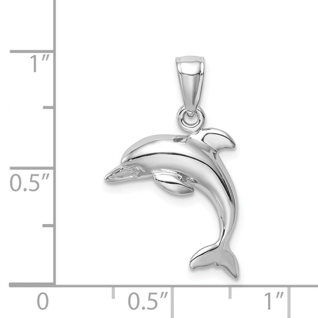 Alternate view of the 14k White Gold Jumping Dolphin Pendant, 16mm (5/8 Inch) by The Black Bow Jewelry Co.