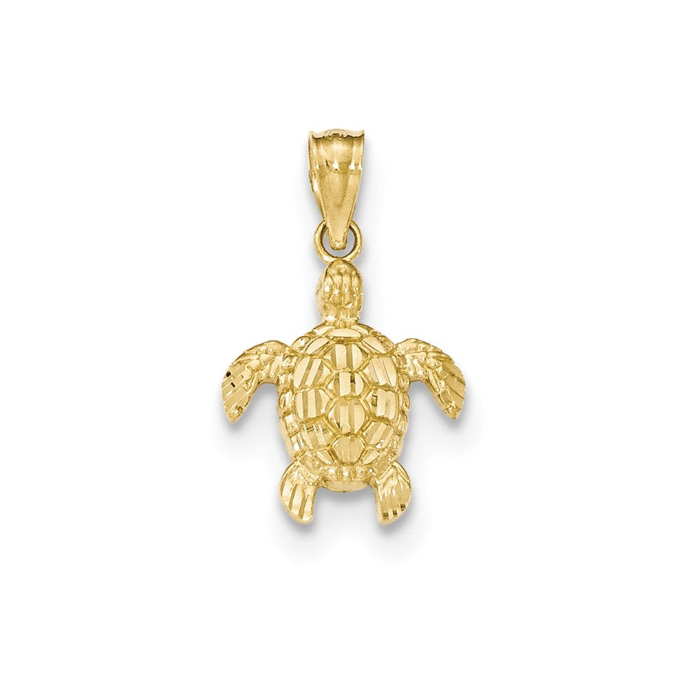 14k Yellow Gold Small Diamond-Cut Sea Turtle Pendant, 13mm (1/2 Inch), Item P26875 by The Black Bow Jewelry Co.
