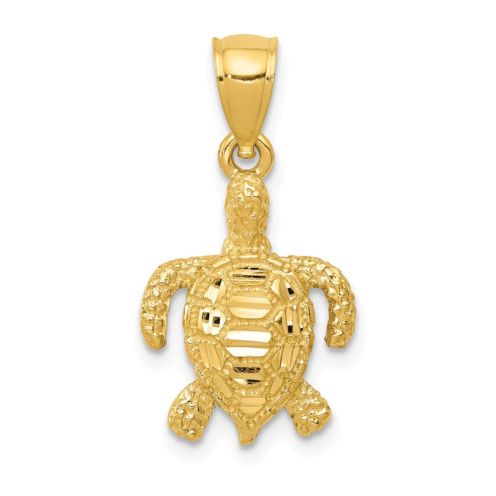 14k Yellow Gold Small 2D Diamond-Cut Sea Turtle Pendant, 13 x 23mm, Item P26876 by The Black Bow Jewelry Co.