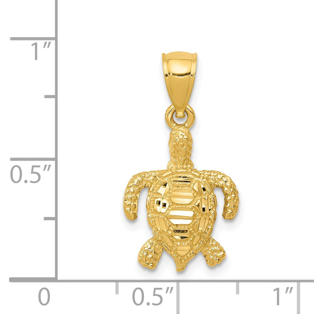 Alternate view of the 14k Yellow Gold Small 2D Diamond-Cut Sea Turtle Pendant, 13 x 23mm by The Black Bow Jewelry Co.
