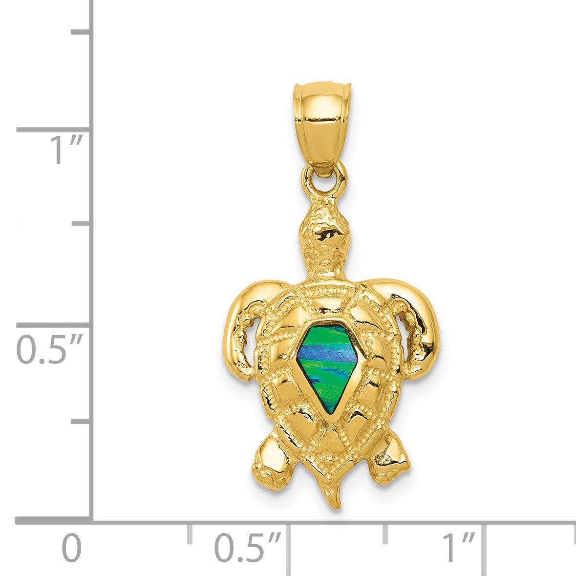 Alternate view of the 14k Yellow Gold &amp; Synthetic Blue Opal Turtle Pendant, 15mm (9/16 Inch) by The Black Bow Jewelry Co.