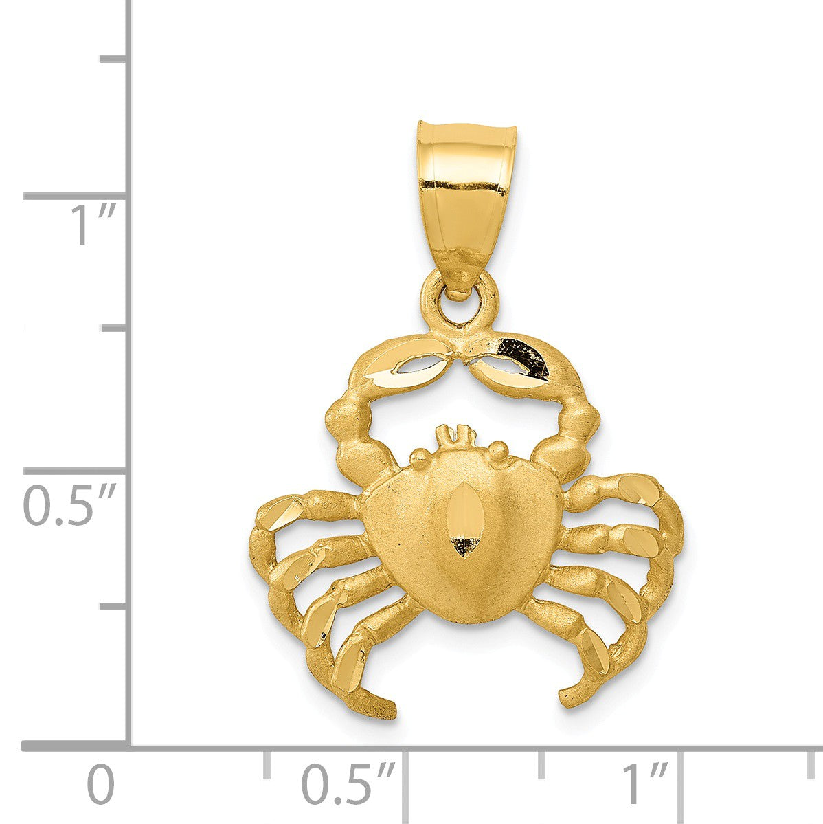 Alternate view of the 14k Yellow Gold Satin &amp; Diamond-Cut Crab Pendant, 19mm (3/4 Inch) by The Black Bow Jewelry Co.