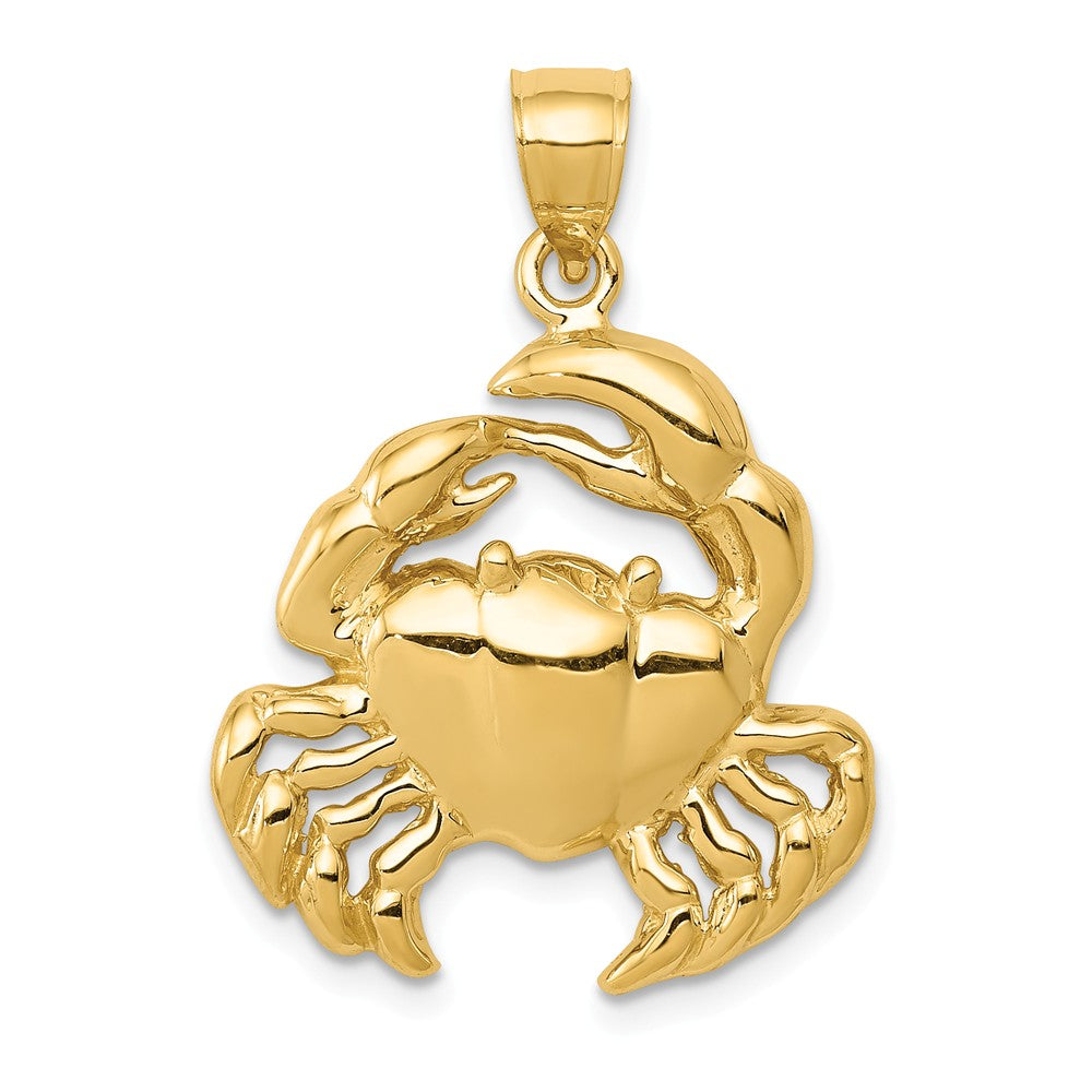 14k Yellow Gold Polished 2D Crab Pendant, 20 x 28mm (3/4 x 1 1/8 Inch), Item P26881 by The Black Bow Jewelry Co.
