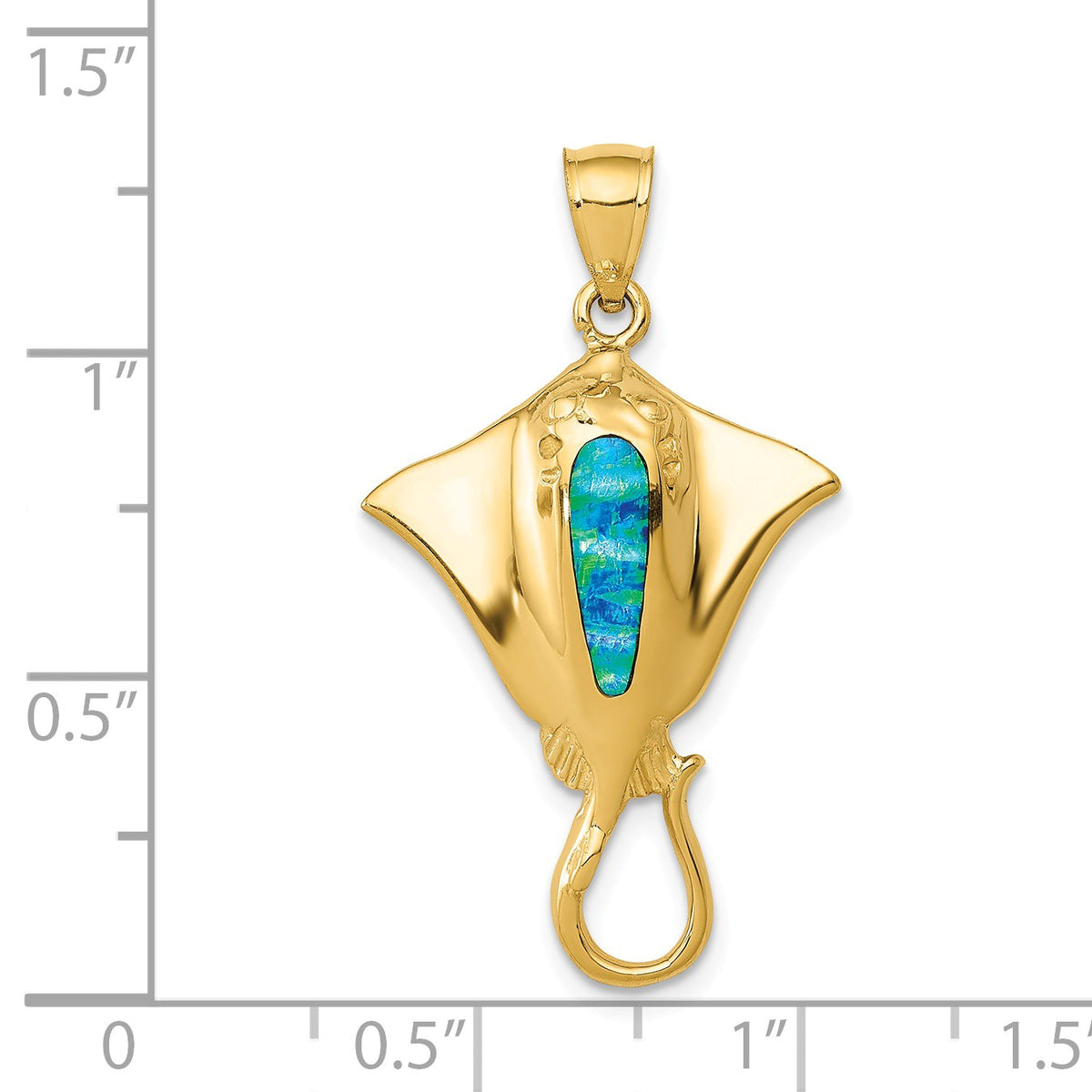 Alternate view of the 14k Yellow Gold &amp; Synthetic Blue Opal Textured Pendant, 20 x 33mm by The Black Bow Jewelry Co.