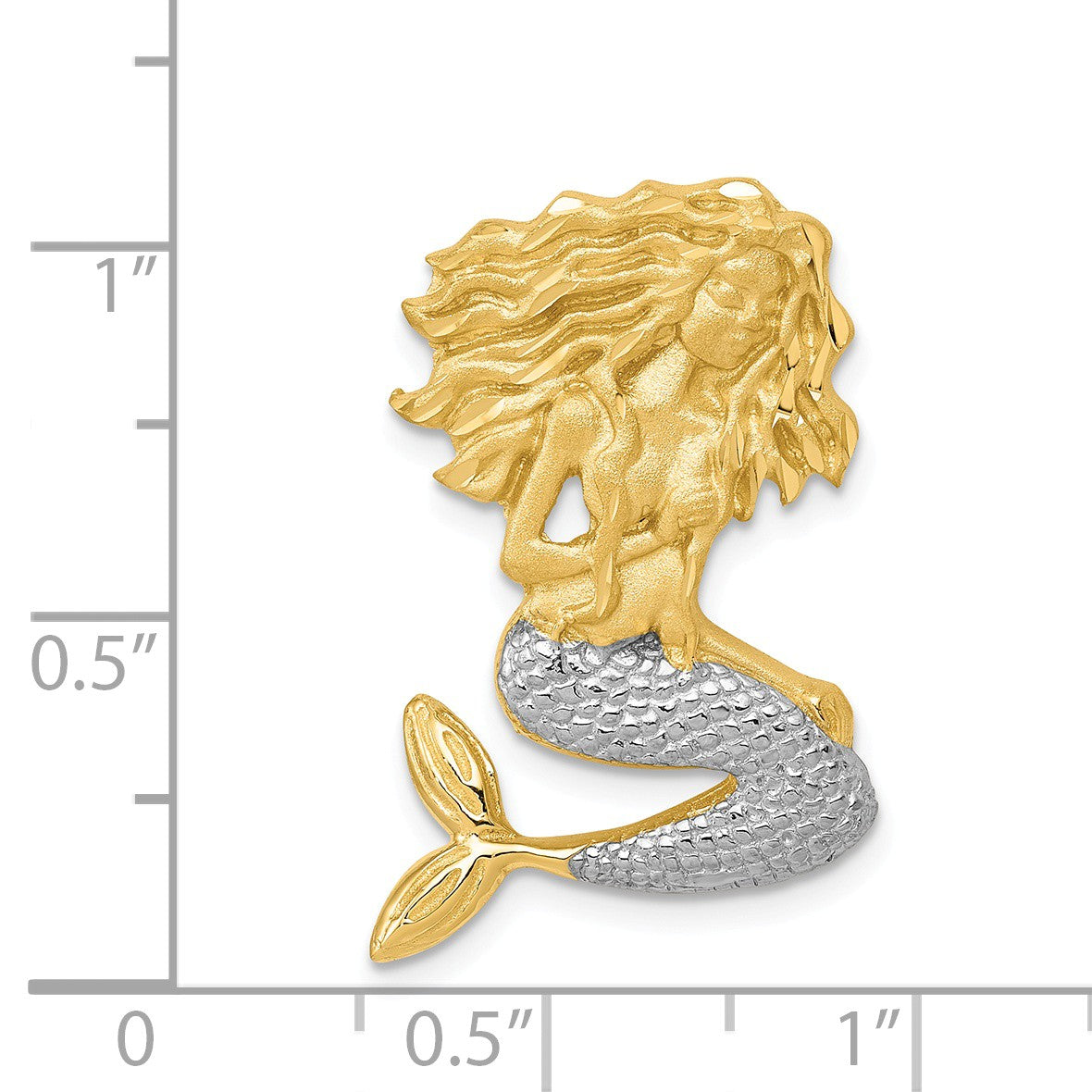 Alternate view of the 14k Yellow Gold and White Rhodium Mermaid Slide Pendant, 19 x 27mm by The Black Bow Jewelry Co.