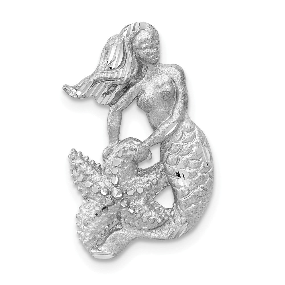 14k White Gold Mermaid with Sea Star Slide Pendant, 14 x 20mm, Item P26887 by The Black Bow Jewelry Co.