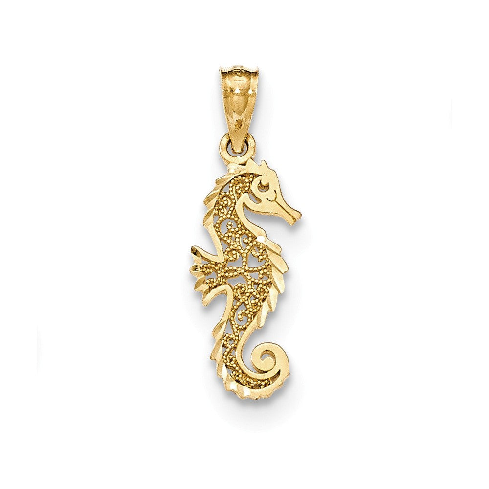 14k Yellow Gold Small Filigree Seahorse Pendant, 8 x 24mm, Item P26892 by The Black Bow Jewelry Co.