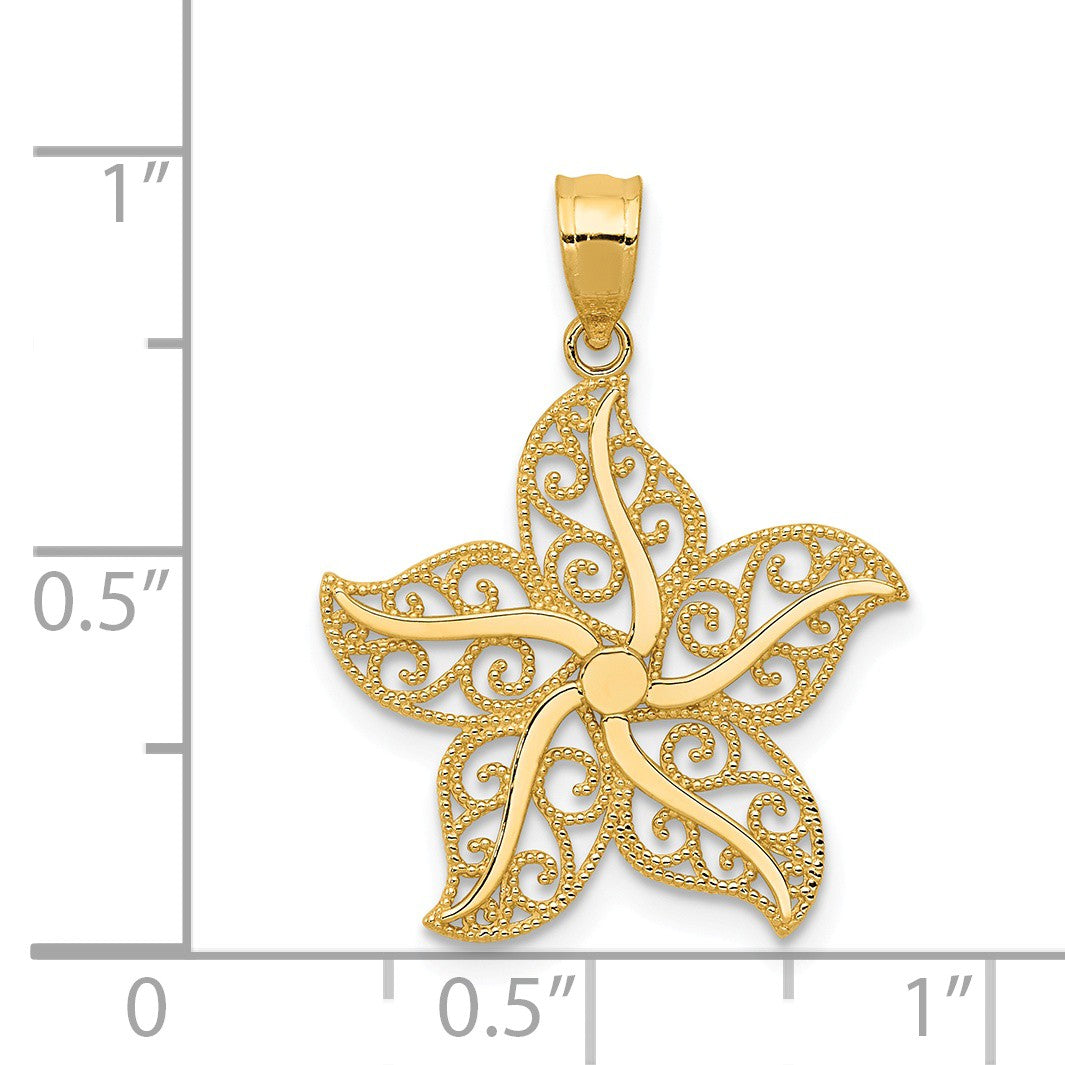 Alternate view of the 14k Yellow Gold Flat Filigree Starfish Pendant, 19mm (3/4 Inch) by The Black Bow Jewelry Co.