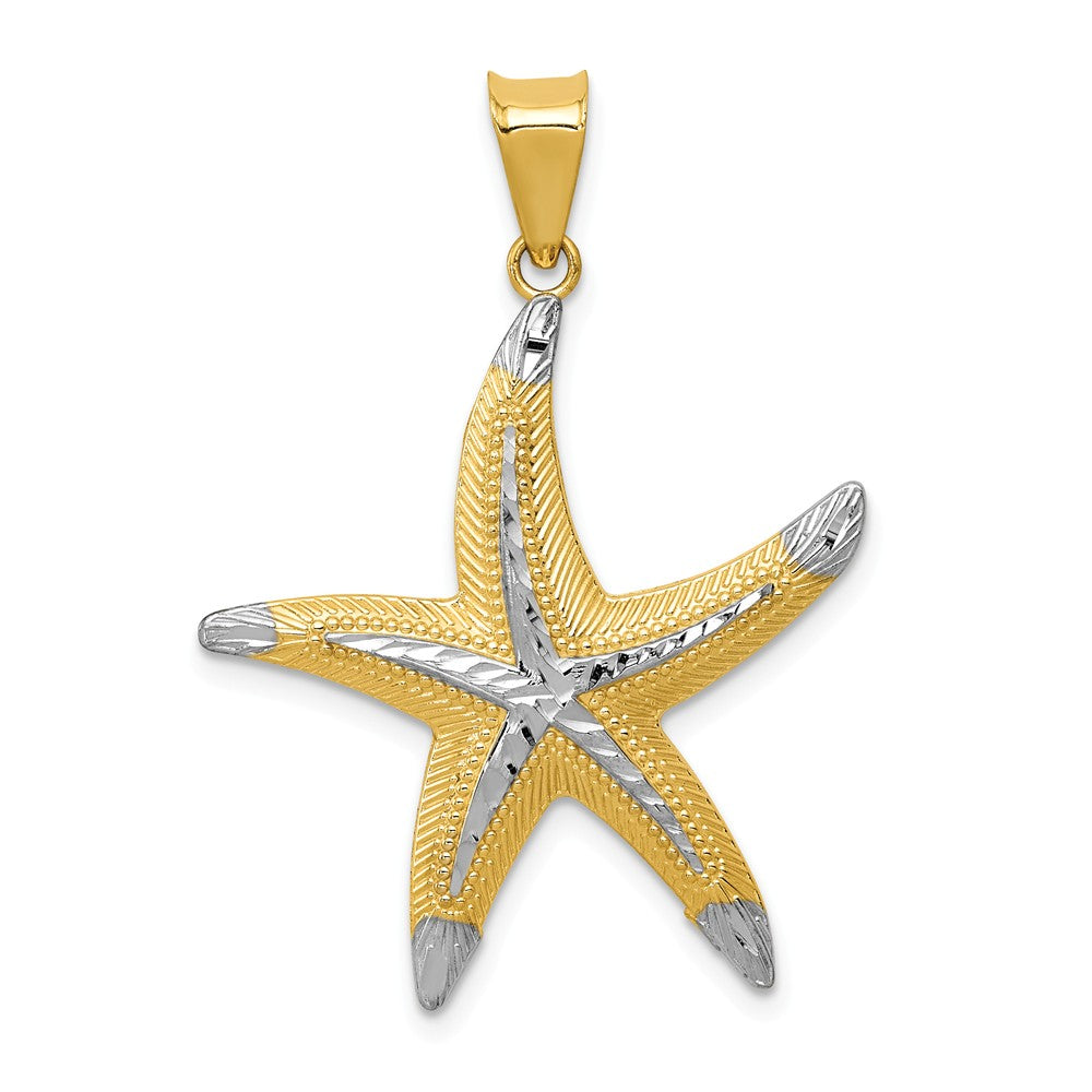 14k Yellow Gold and White Rhodium D/C Starfish Pendant, 26mm (1 Inch), Item P26899 by The Black Bow Jewelry Co.