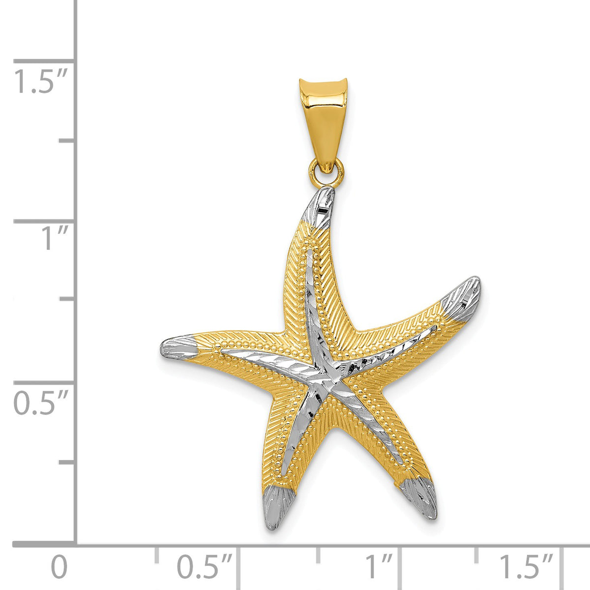 Alternate view of the 14k Yellow Gold and White Rhodium D/C Starfish Pendant, 26mm (1 Inch) by The Black Bow Jewelry Co.