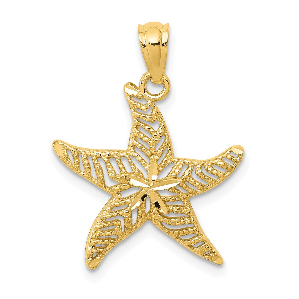 14k Yellow Gold Diamond-Cut &amp; Filigree Starfish Pendant, 17mm (5/8 In), Item P26902 by The Black Bow Jewelry Co.