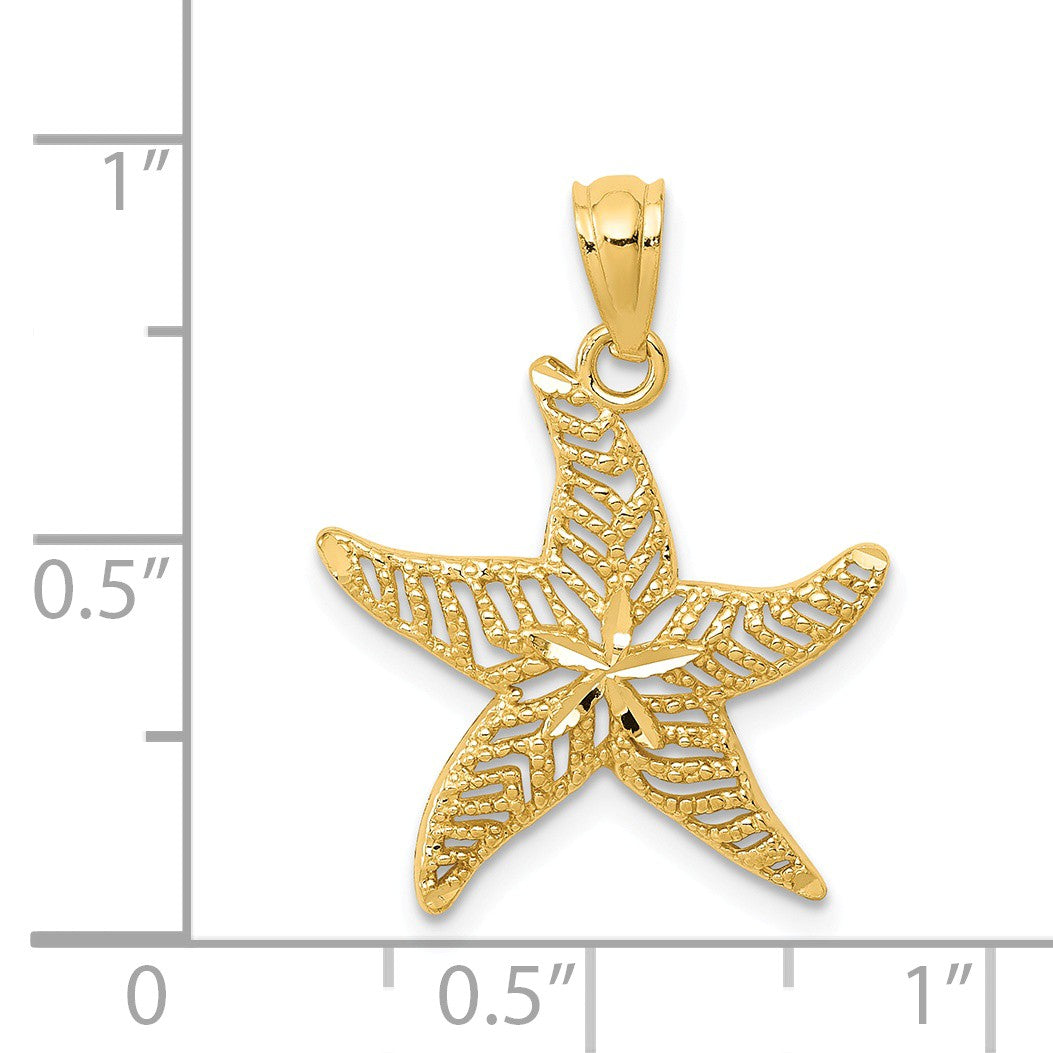 Alternate view of the 14k Yellow Gold Diamond-Cut &amp; Filigree Starfish Pendant, 17mm (5/8 In) by The Black Bow Jewelry Co.