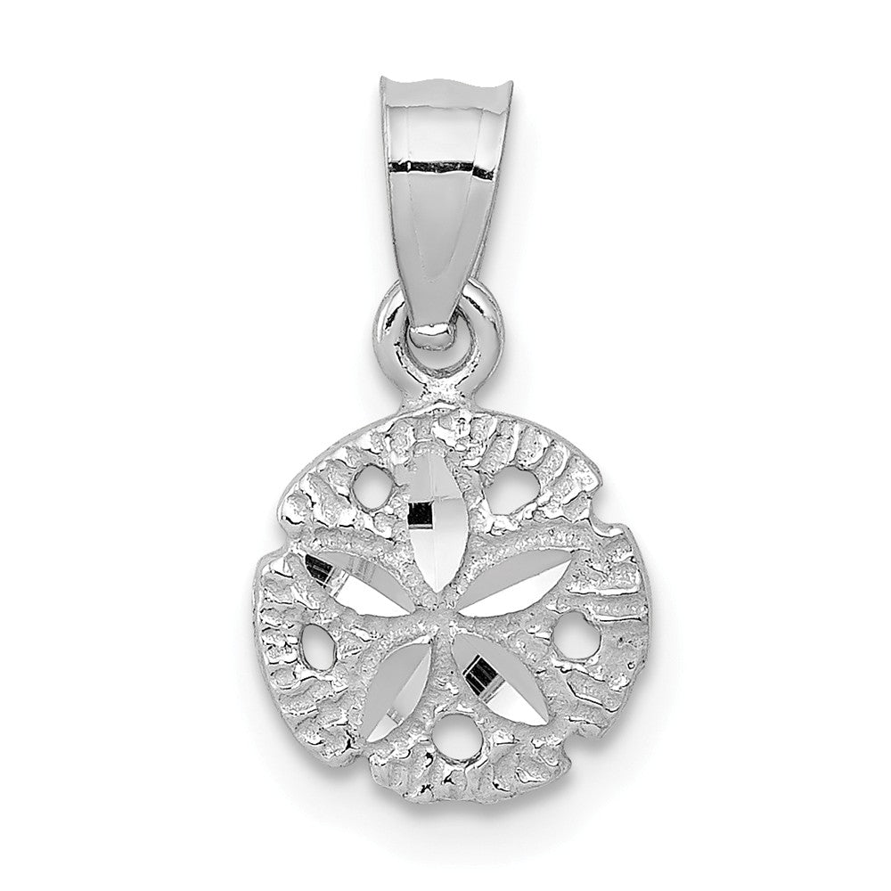14k White Gold Small Diamond Cut Sand Dollar Pendant, 8mm (5/16 Inch), Item P26908 by The Black Bow Jewelry Co.