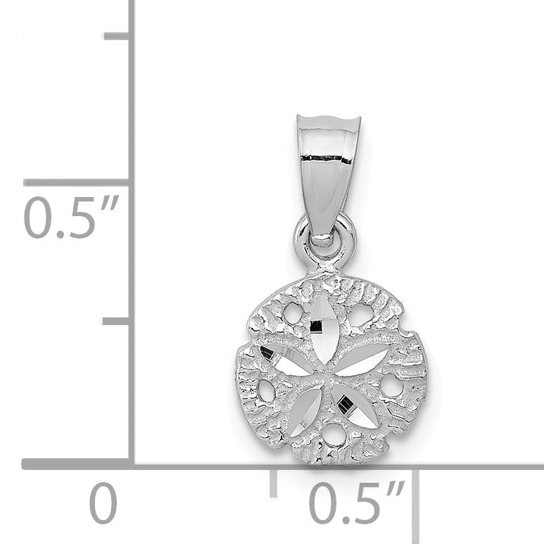 Alternate view of the 14k White Gold Small Diamond Cut Sand Dollar Pendant, 8mm (5/16 Inch) by The Black Bow Jewelry Co.