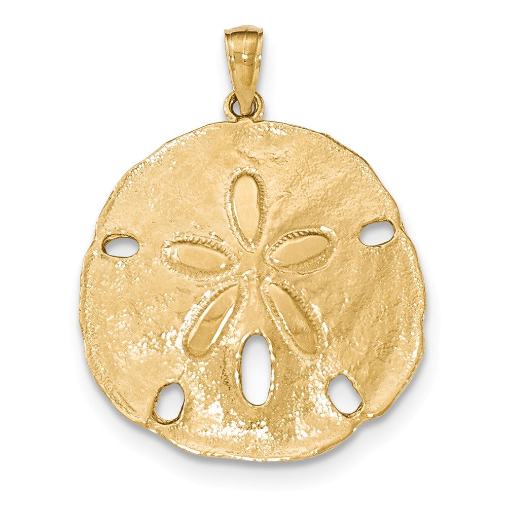 14k Yellow Gold Large Polished Sand Dollar Pendant, 29mm (1 1/8 Inch), Item P26909 by The Black Bow Jewelry Co.
