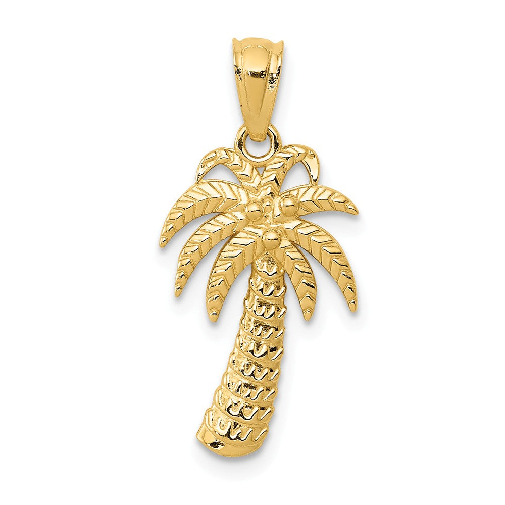 14k Yellow Gold Polished Textured Palm Tree Pendant, 11 x 23mm, Item P26910 by The Black Bow Jewelry Co.