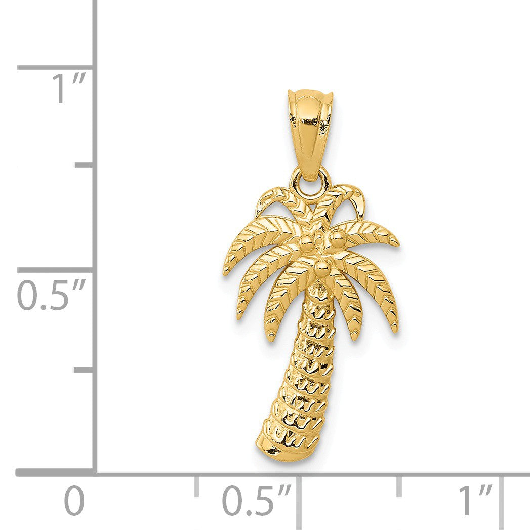 Alternate view of the 14k Yellow Gold Polished Textured Palm Tree Pendant, 11 x 23mm by The Black Bow Jewelry Co.