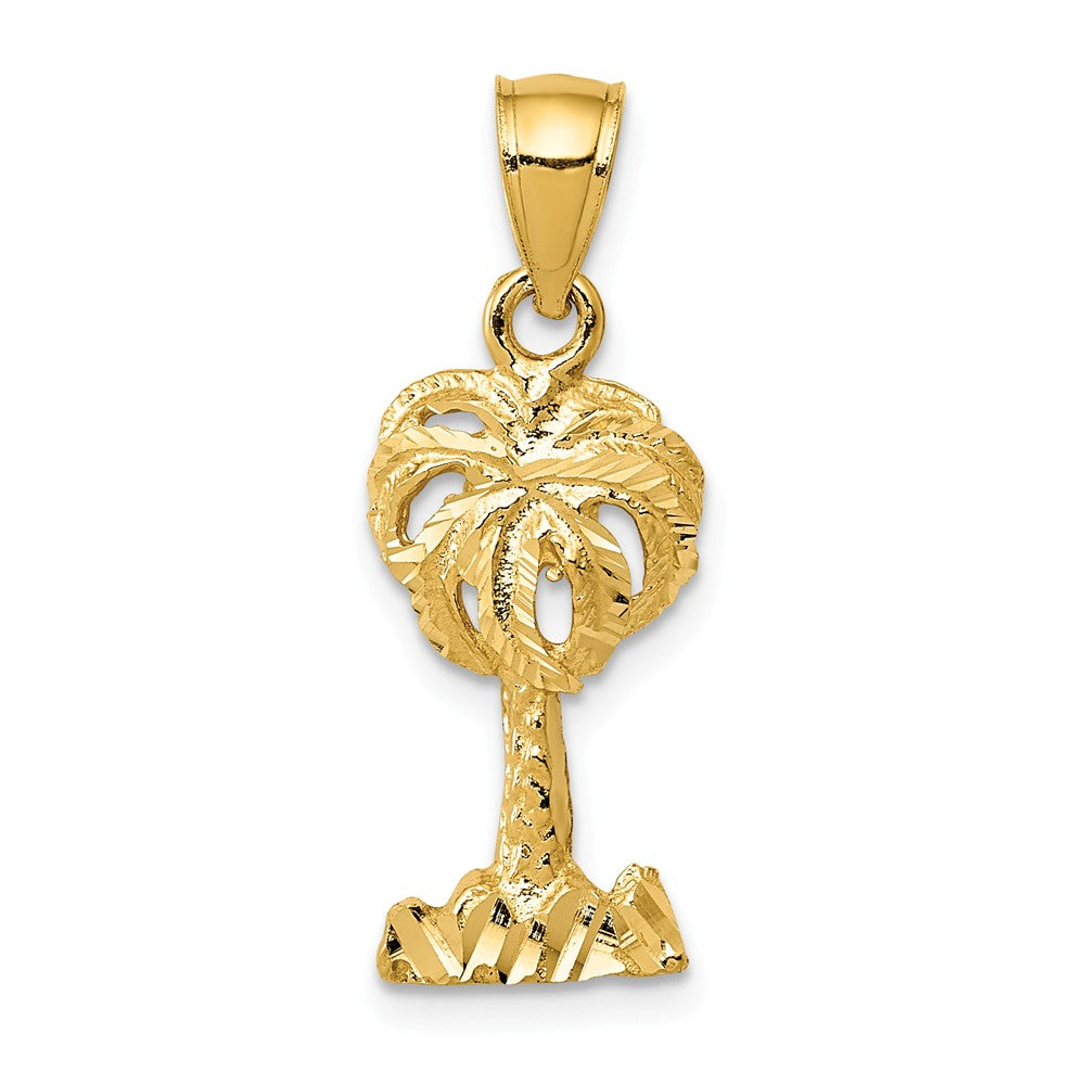 14k Yellow Gold Small Diamond-Cut Palm Tree Pendant, 10 x 25mm, Item P26911 by The Black Bow Jewelry Co.