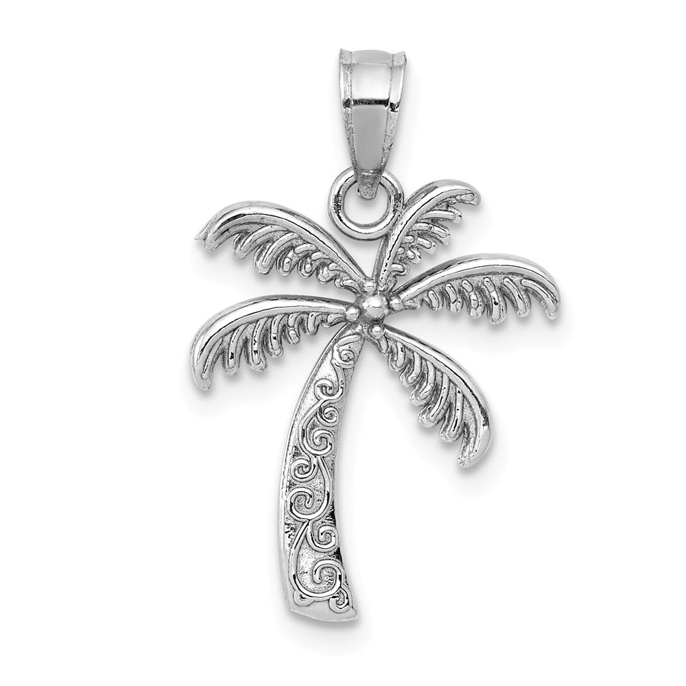 14k White Gold Palm Tree Pendant, 14 x 22mm, Item P26912 by The Black Bow Jewelry Co.