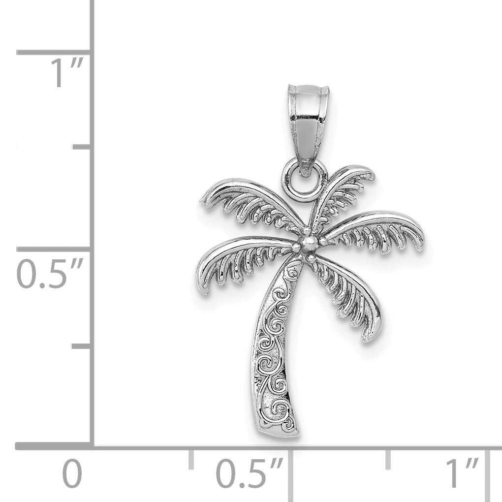 Alternate view of the 14k White Gold Palm Tree Pendant, 14 x 22mm by The Black Bow Jewelry Co.