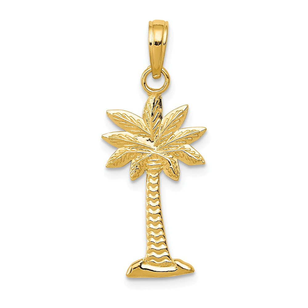 14k Yellow Gold Textured Palmetto Tree Pendant, 12 x 28mm, Item P26915 by The Black Bow Jewelry Co.