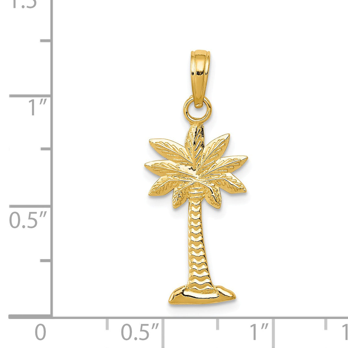 Alternate view of the 14k Yellow Gold Textured Palmetto Tree Pendant, 12 x 28mm by The Black Bow Jewelry Co.