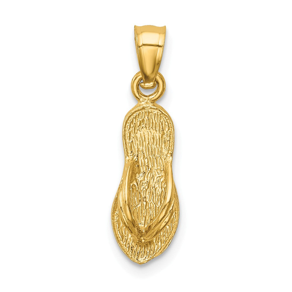 14k Yellow Gold Textured Flip Flop Pendant, 6 x 22mm (1/4 x 7/8 Inch), Item P26917 by The Black Bow Jewelry Co.