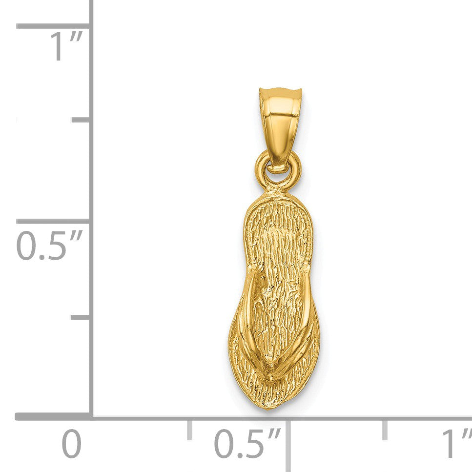 Alternate view of the 14k Yellow Gold Textured Flip Flop Pendant, 6 x 22mm (1/4 x 7/8 Inch) by The Black Bow Jewelry Co.