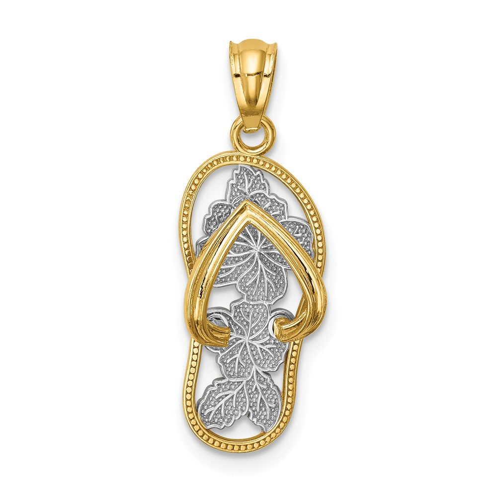 14k Yellow Gold and White Rhodium Floral Flip Flop Pendant, 9 x 24mm, Item P26920 by The Black Bow Jewelry Co.