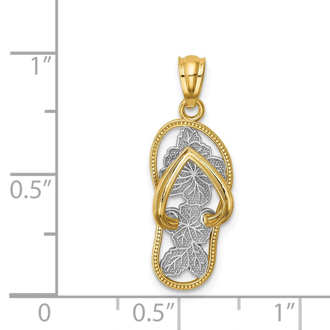 Alternate view of the 14k Yellow Gold and White Rhodium Floral Flip Flop Pendant, 9 x 24mm by The Black Bow Jewelry Co.