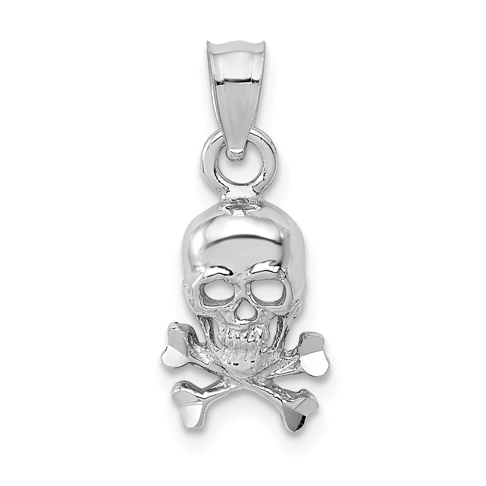 14k White Gold Small Skull and Cross Bones Pendant, 8 x 19mm, Item P26923 by The Black Bow Jewelry Co.
