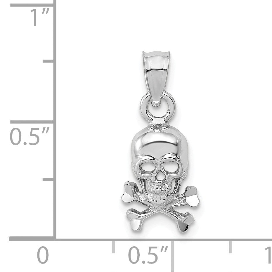 Alternate view of the 14k White Gold Small Skull and Cross Bones Pendant, 8 x 19mm by The Black Bow Jewelry Co.
