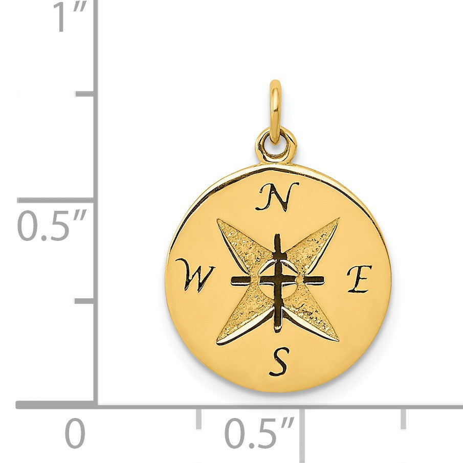 Alternate view of the 14k Yellow Gold Antiqued Compass Charm or Pendant, 14mm (9/16 Inch) by The Black Bow Jewelry Co.