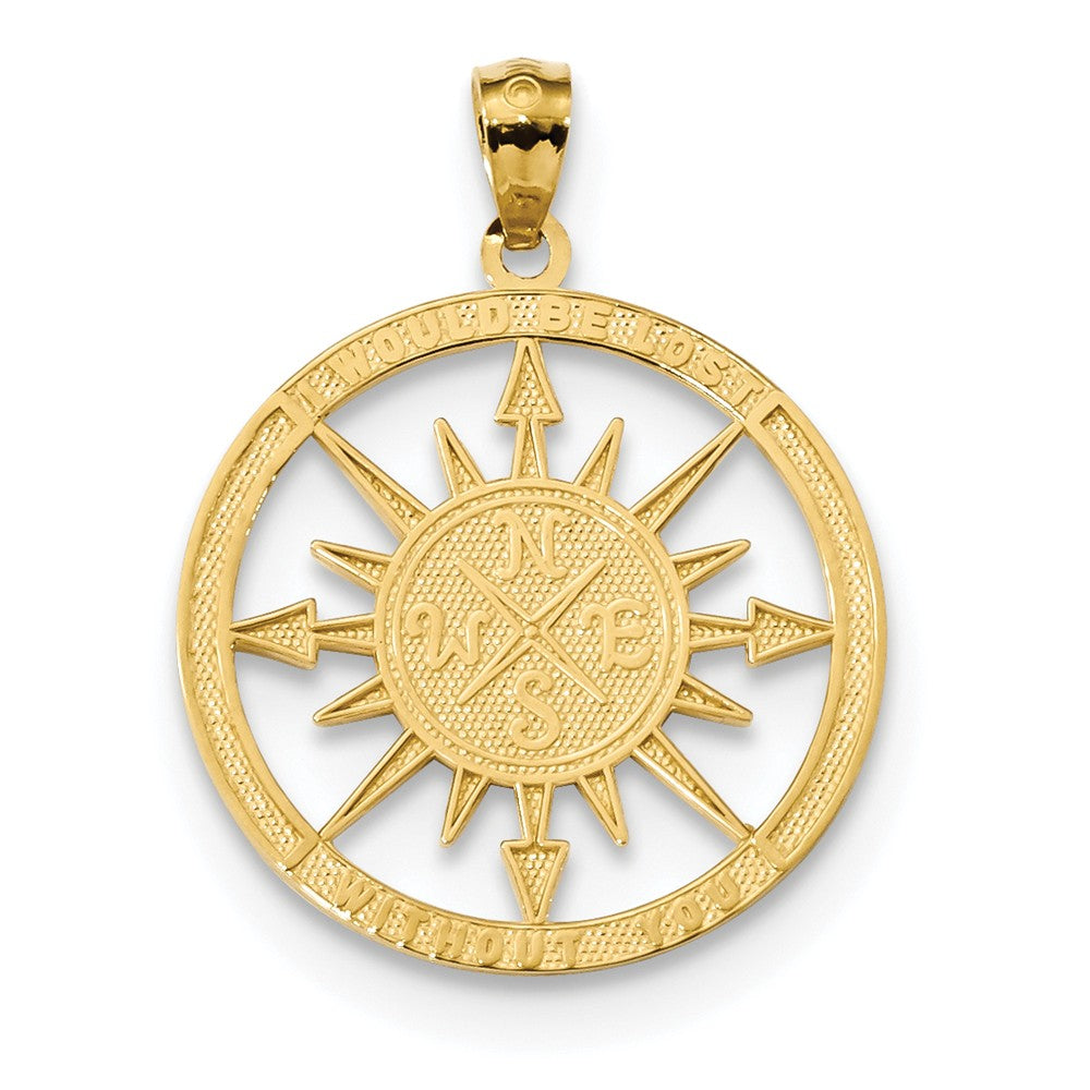 14k Yellow Gold Lost Without You Compass Pendant, 21mm (13/16 Inch), Item P26926 by The Black Bow Jewelry Co.