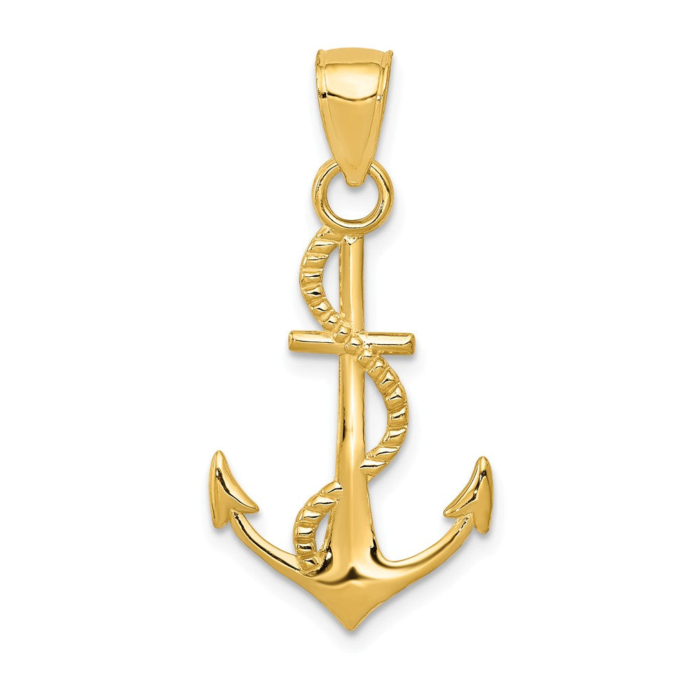 14k Yellow Gold Anchor with Rope Pendant, 16 x 32mm - The Black