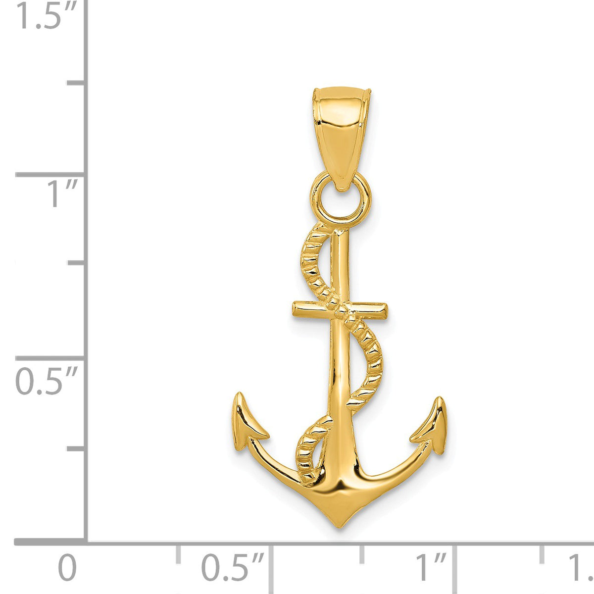 Alternate view of the 14k Yellow Gold Anchor with Rope Pendant, 16 x 32mm by The Black Bow Jewelry Co.