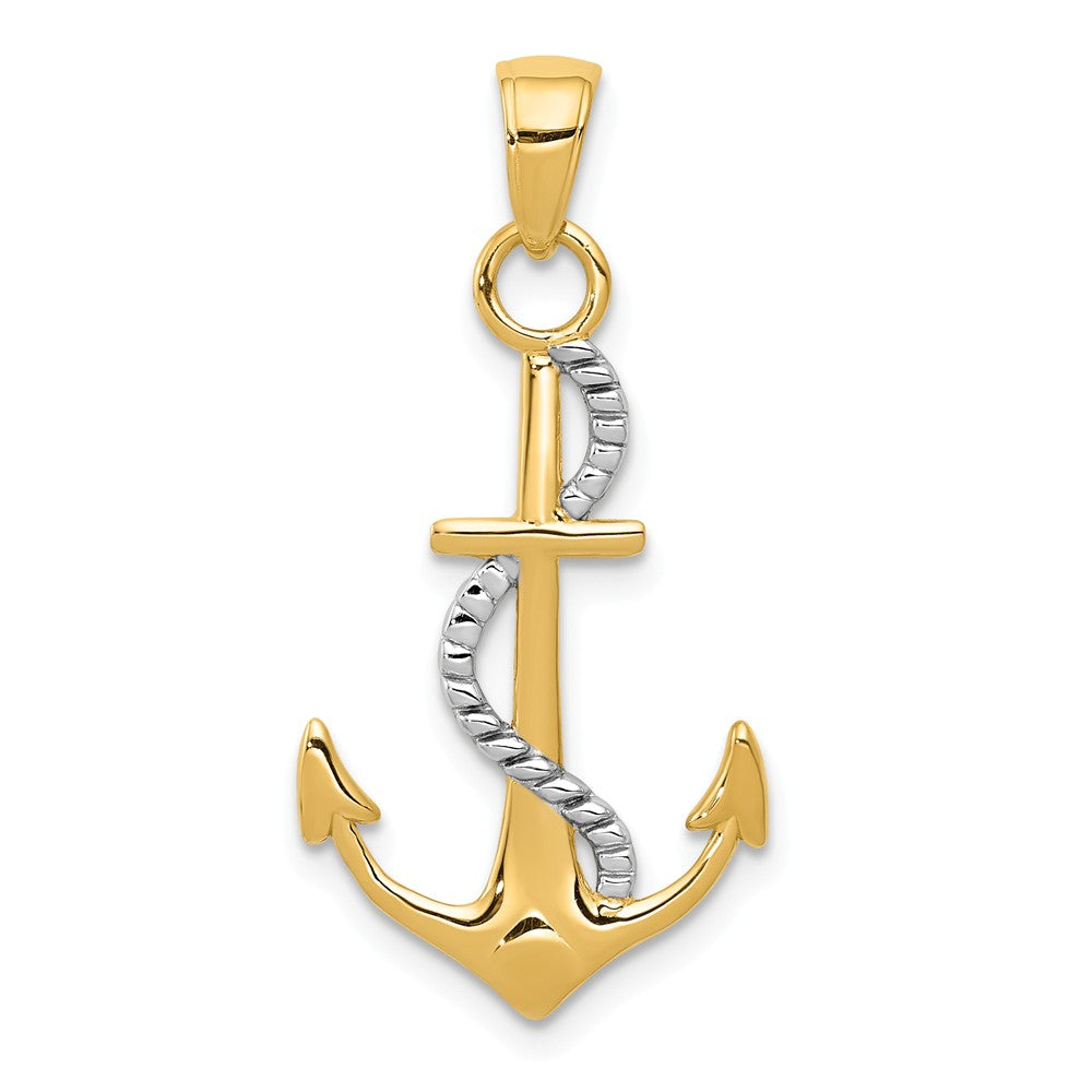 14k Two Tone Gold Anchor with Rope Pendant, 16 x 32mm, Item P26928 by The Black Bow Jewelry Co.