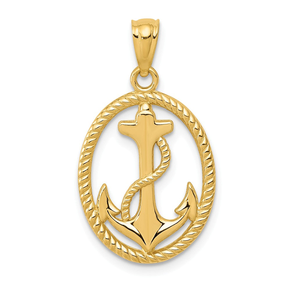 14k Yellow Gold Oval Anchor with Rope Pendant, 15 x 25mm, Item P26938 by The Black Bow Jewelry Co.
