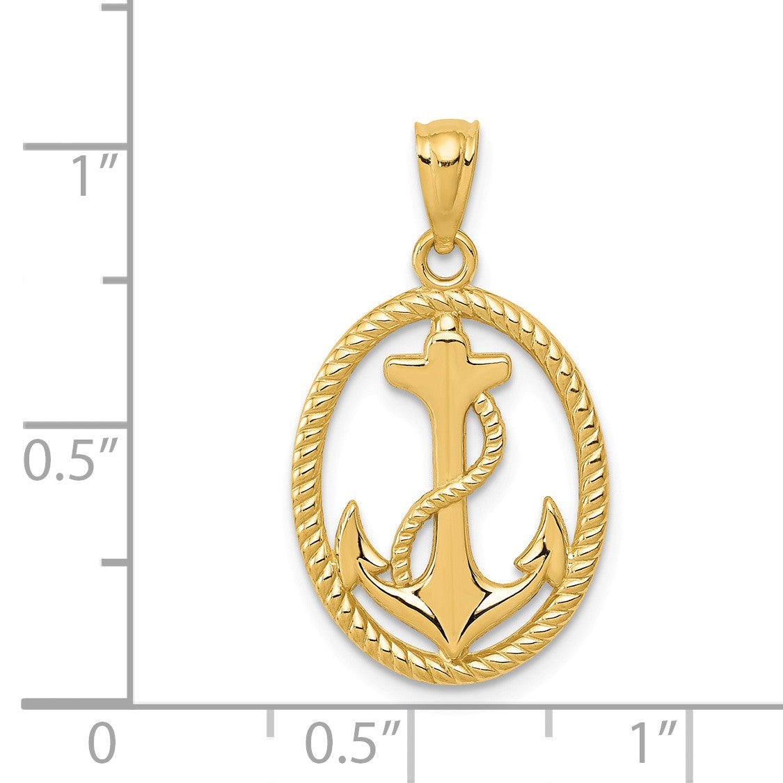 Alternate view of the 14k Yellow Gold Oval Anchor with Rope Pendant, 15 x 25mm by The Black Bow Jewelry Co.
