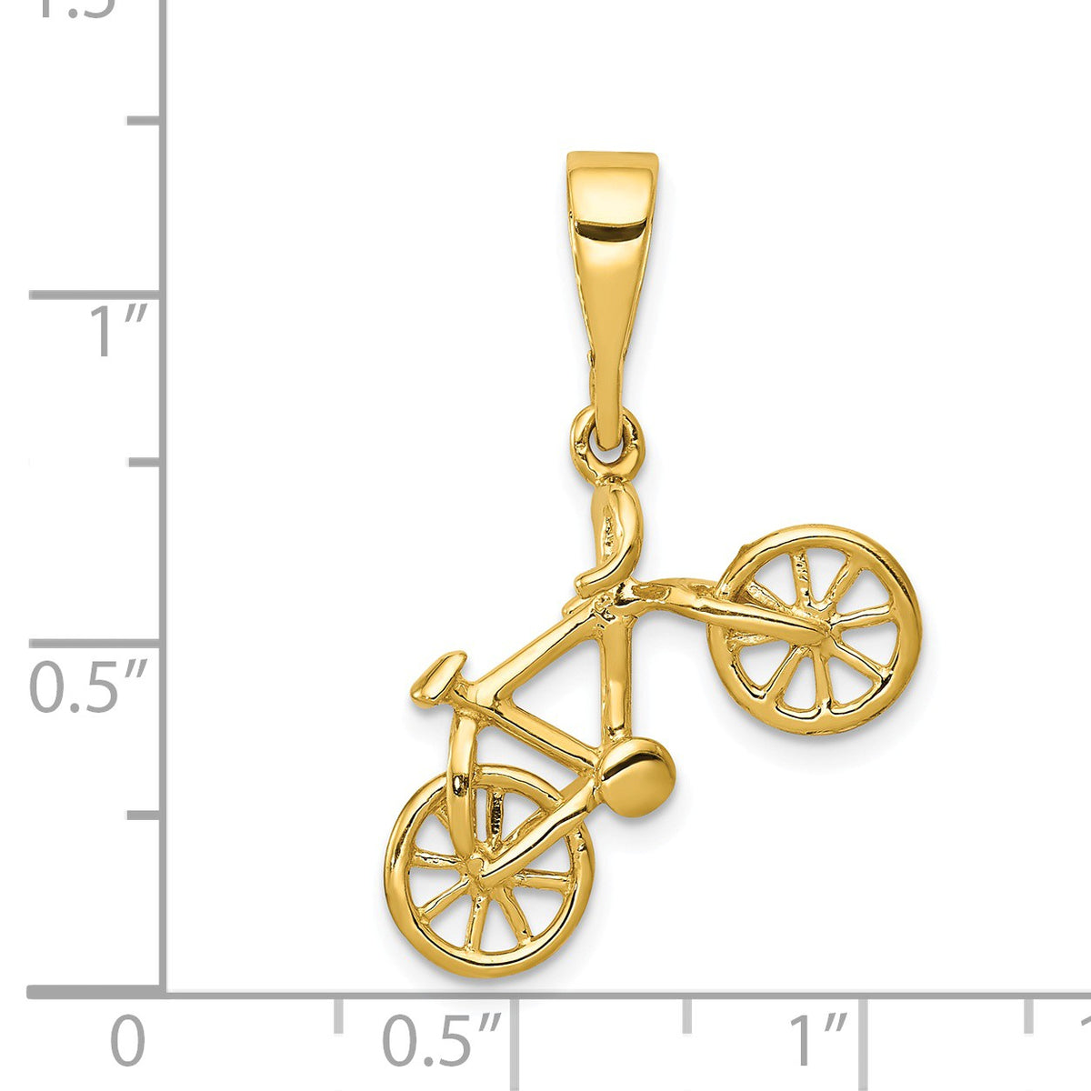 Alternate view of the 14k Yellow Gold Solid 3D Bicycle Pendant, 19 x 26mm (3/4 x 1 Inch) by The Black Bow Jewelry Co.