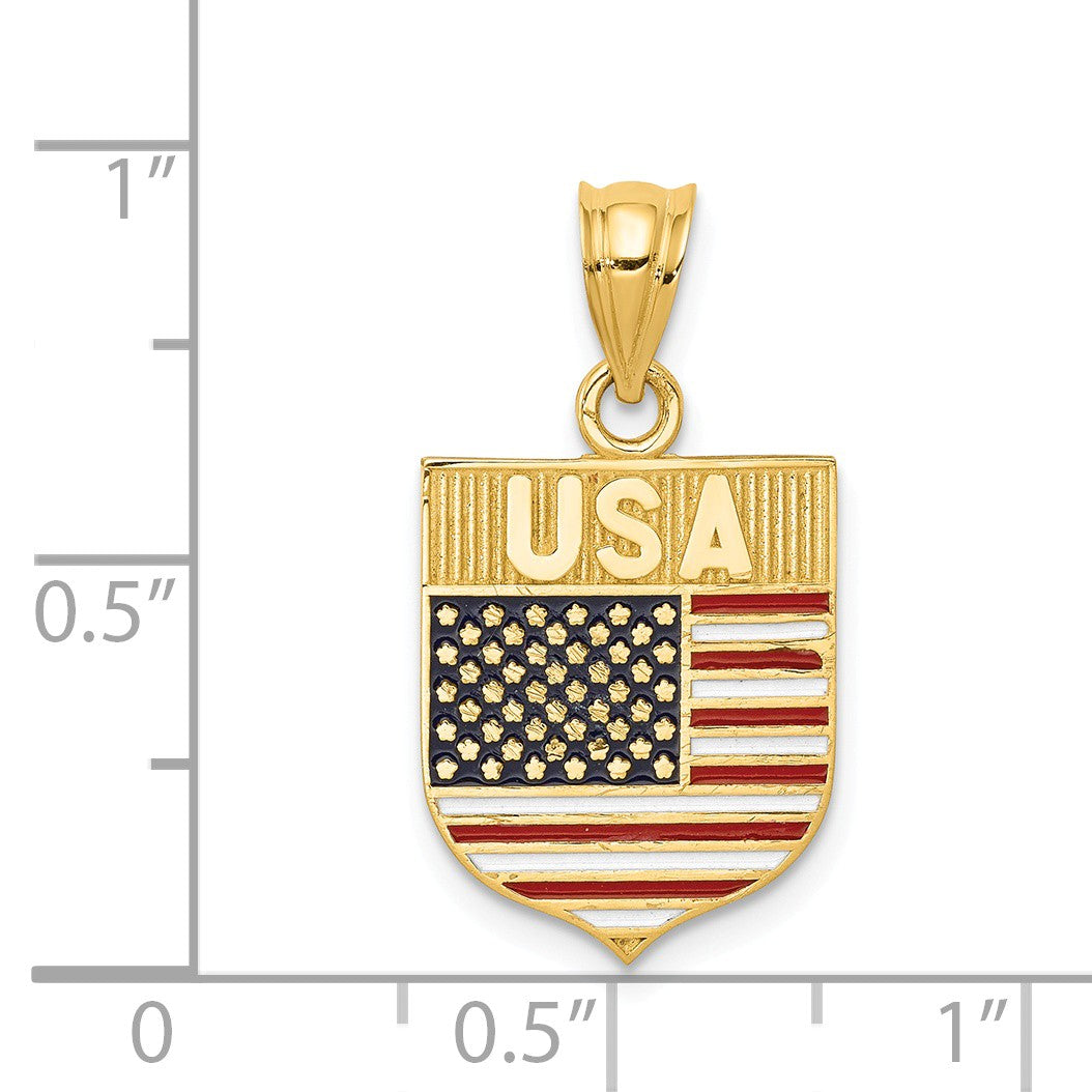 Alternate view of the 14k Yellow Gold and Enameled USA Flag Shield Pendant, 14 x 24mm by The Black Bow Jewelry Co.