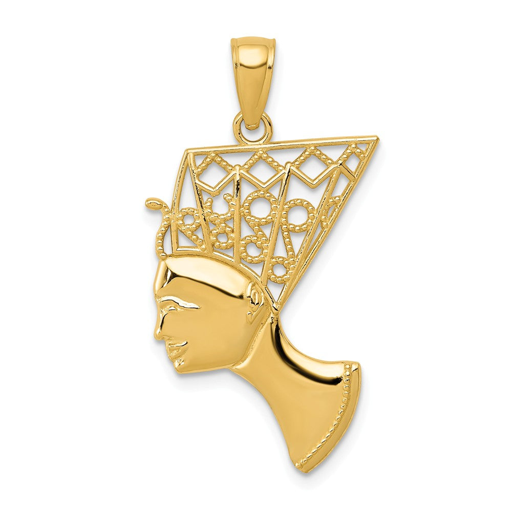 14k Yellow Gold Filigree Egyptian Nefertiti Profile Pendant, 18 x 31mm, Item P26944 by The Black Bow Jewelry Co.